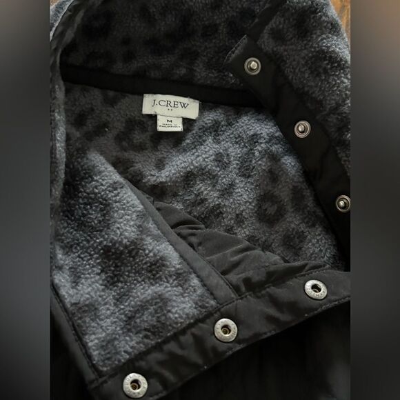 J Crew Quilted Button-Neck Sherpa fleece‎ Tunic Medium black gray Leopard BA200 - Picture 16 of 16